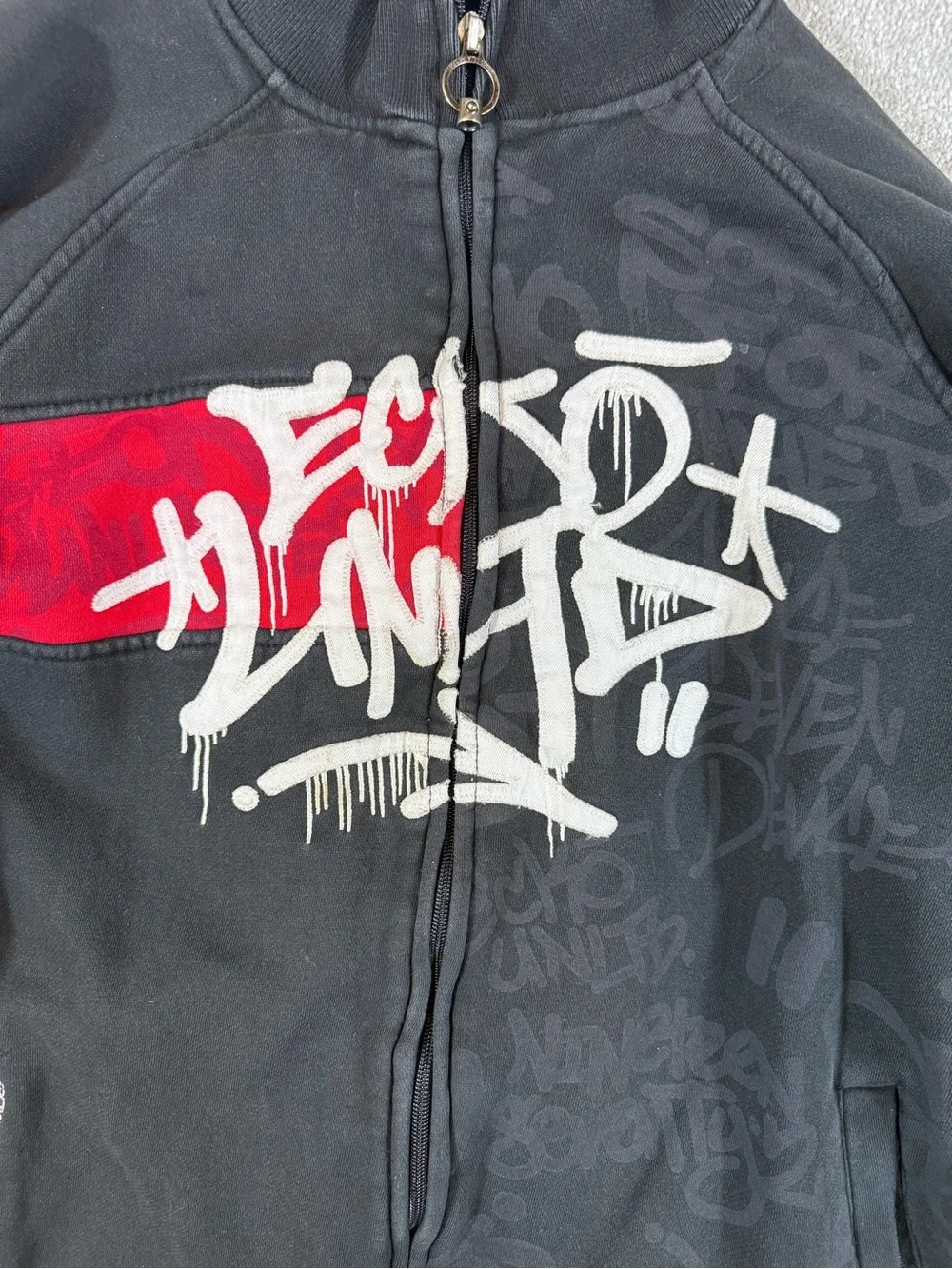 Ecko Unltd Hoodie Mens L Black Full Zip Sweater Hip Hop Graffiti Skater Y2K